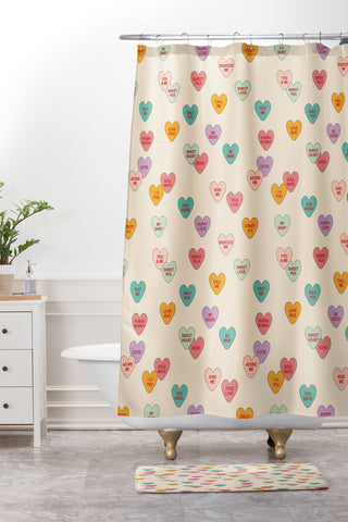 Cuss Yeah Designs Conversation Hearts Pattern Shower Curtain And Mat