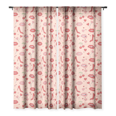 Cuss Yeah Designs Flirty Lips Pattern Sheer Window Curtain