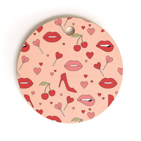 Cuss Yeah Designs Flirty Lips Pattern Cutting Board Round