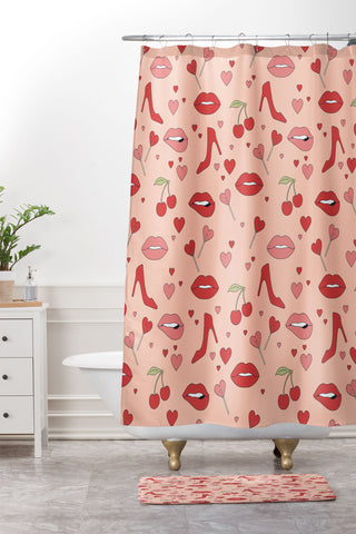 Cuss Yeah Designs Flirty Lips Pattern Shower Curtain And Mat
