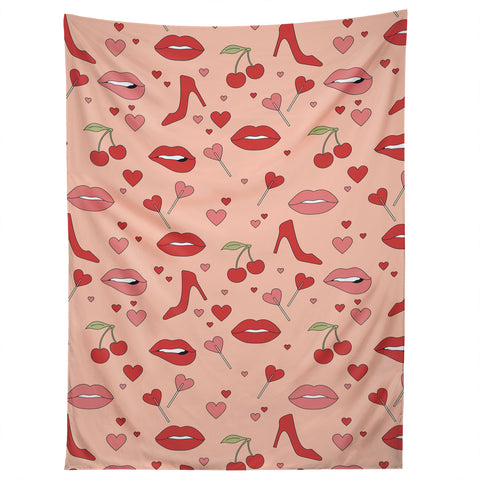 Cuss Yeah Designs Flirty Lips Pattern Tapestry