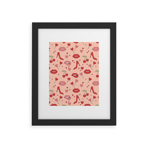 Cuss Yeah Designs Flirty Lips Pattern Framed Art Print