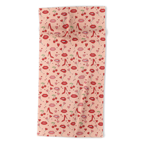 Cuss Yeah Designs Flirty Lips Pattern Beach Towel