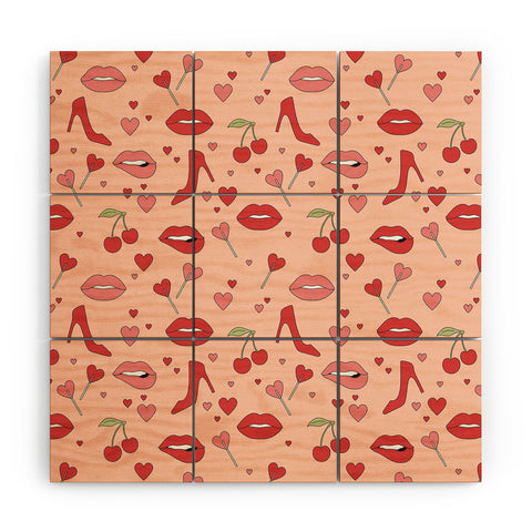 Cuss Yeah Designs Flirty Lips Pattern Wood Wall Mural