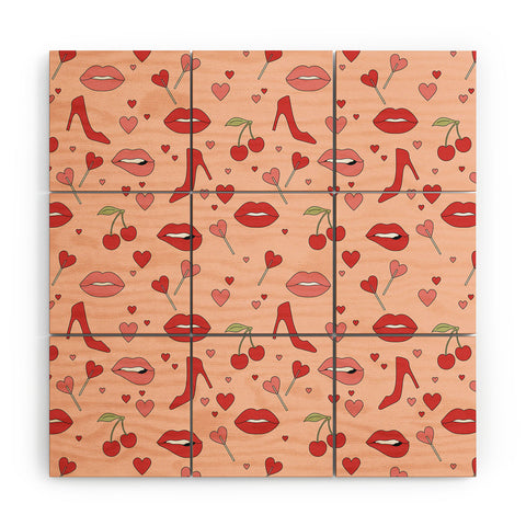Cuss Yeah Designs Flirty Lips Pattern Wood Wall Mural