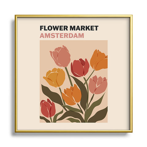 Cuss Yeah Designs Flower Market Amsterdam Square Metal Framed Art Print