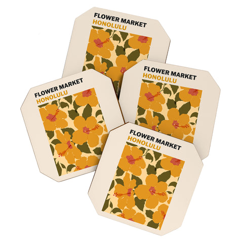 Cuss Yeah Designs Flower Market Honolulu Coaster Set