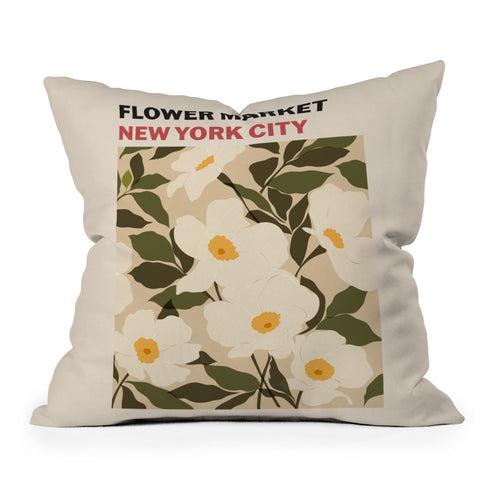 Cuss Yeah Designs Flower Market NYC Throw Pillow