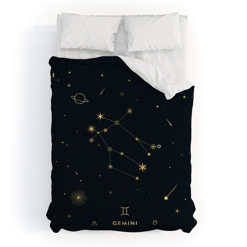 Cuss Yeah Designs Gemini Constellation in Gold Duvet Cover
