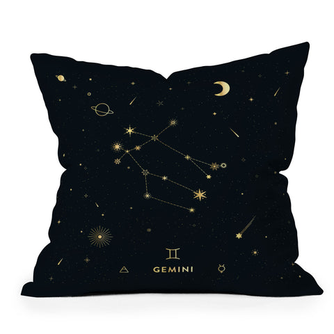 Cuss Yeah Designs Gemini Constellation in Gold Outdoor Throw Pillow