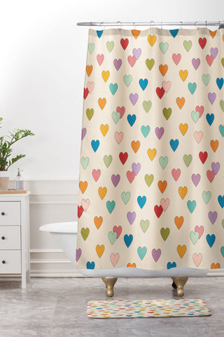 Cuss Yeah Designs Groovy Multicolored Hearts Shower Curtain And Mat