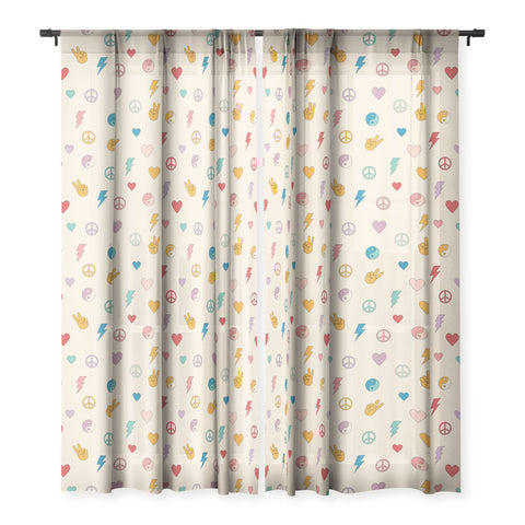 Cuss Yeah Designs Groovy Peace and Love Sheer Window Curtain