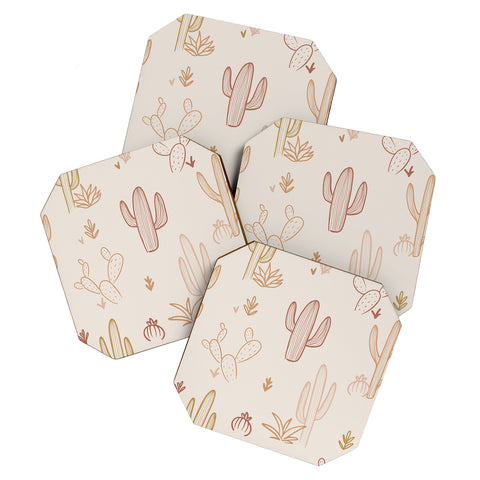 Cuss Yeah Designs Hand Drawn Cactus Pattern Coaster Set