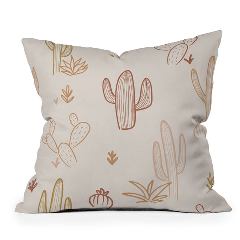 Cuss Yeah Designs Hand Drawn Cactus Pattern Outdoor Throw Pillow