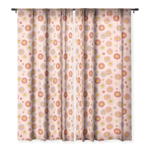 Cuss Yeah Designs Happy Valentines Daisies Sheer Window Curtain