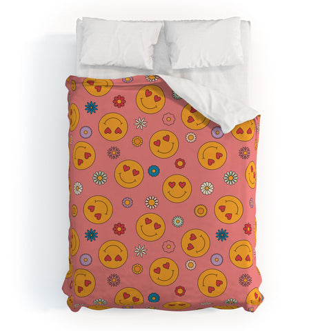 Cuss Yeah Designs Heart Eyes Smiley Face Duvet Cover