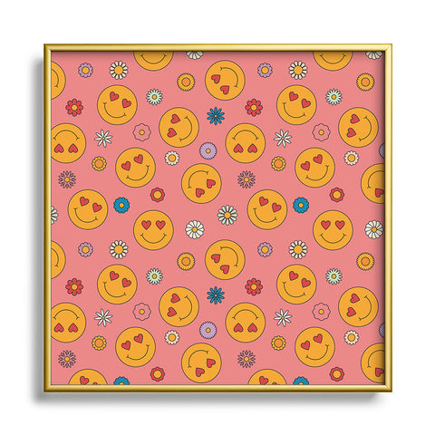 Cuss Yeah Designs Heart Eyes Smiley Face Square Metal Framed Art Print