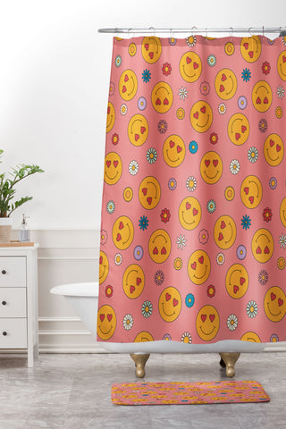 Cuss Yeah Designs Heart Eyes Smiley Face Shower Curtain And Mat