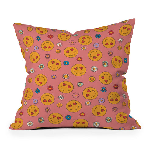 Cuss Yeah Designs Heart Eyes Smiley Face Outdoor Throw Pillow