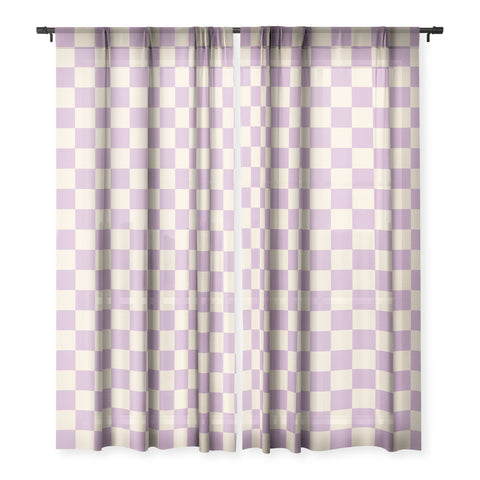 Cuss Yeah Designs Lavender Checker Pattern Sheer Window Curtain