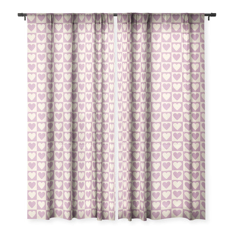 Cuss Yeah Designs Lavender Checkered Hearts Sheer Window Curtain