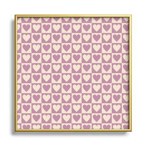 Cuss Yeah Designs Lavender Checkered Hearts Square Metal Framed Art Print