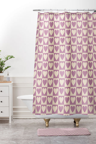 Cuss Yeah Designs Lavender Checkered Hearts Shower Curtain And Mat