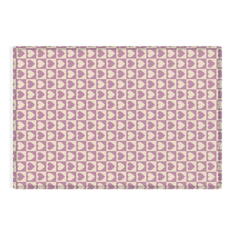 Cuss Yeah Designs Lavender Checkered Hearts Outdoor Rug
