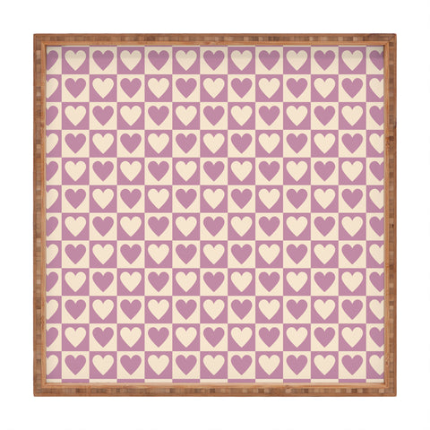 Cuss Yeah Designs Lavender Checkered Hearts Square Tray