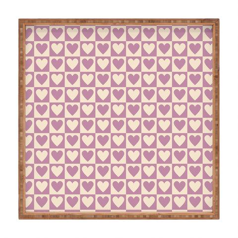 Cuss Yeah Designs Lavender Checkered Hearts Square Tray
