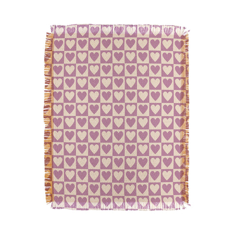 Cuss Yeah Designs Lavender Checkered Hearts Throw Blanket