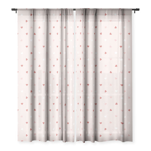Cuss Yeah Designs Mini Red Pink and White Hearts Sheer Window Curtain