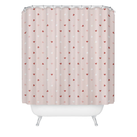 Cuss Yeah Designs Mini Red Pink and White Hearts Shower Curtain
