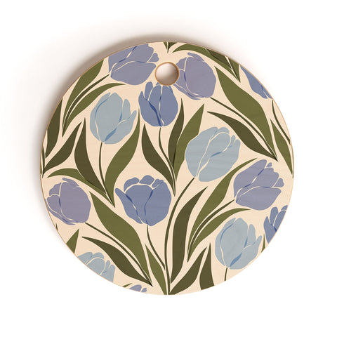 Cuss Yeah Designs Periwinkle Tulip Field Cutting Board Round