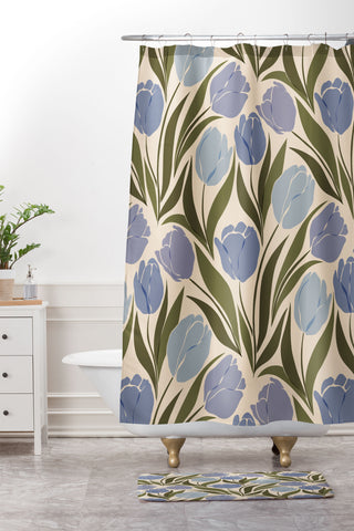 Cuss Yeah Designs Periwinkle Tulip Field Shower Curtain And Mat