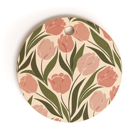 Cuss Yeah Designs Pink Tulip Field Cutting Board Round