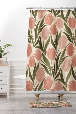 Cuss Yeah Designs Pink Tulip Field Shower Curtain And Mat