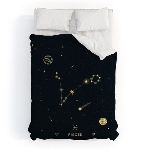 Cuss Yeah Designs Pisces Constellation in Gold Duvet Cover