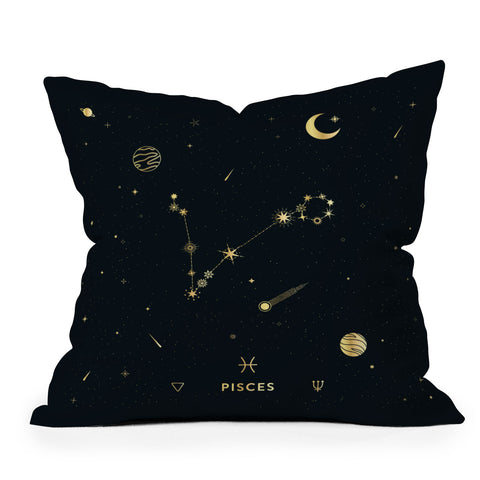 Cuss Yeah Designs Pisces Constellation in Gold Outdoor Throw Pillow