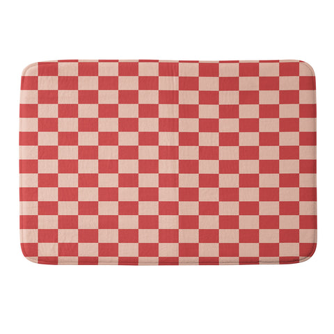 Cuss Yeah Designs Red and Pink Checker Pattern Memory Foam Bath Mat