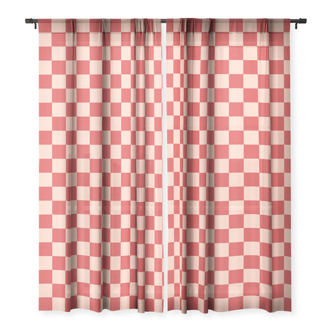 Cuss Yeah Designs Red and Pink Checker Pattern Sheer Window Curtain