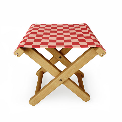Cuss Yeah Designs Red and Pink Checker Pattern Folding Stool