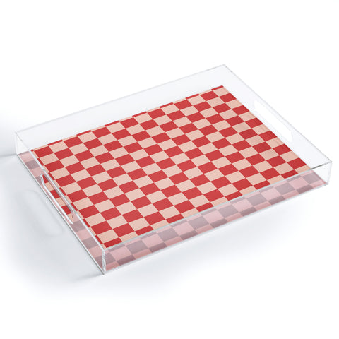 Cuss Yeah Designs Red and Pink Checker Pattern Acrylic Tray