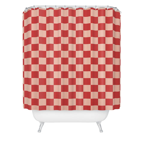 Cuss Yeah Designs Red and Pink Checker Pattern Shower Curtain