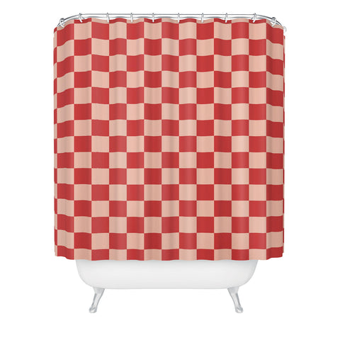 Cuss Yeah Designs Red and Pink Checker Pattern Shower Curtain