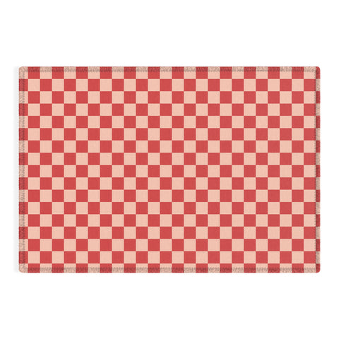 Cuss Yeah Designs Red and Pink Checker Pattern Outdoor Rug