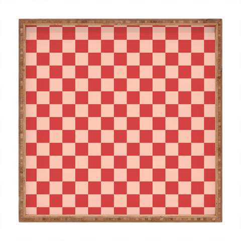 Cuss Yeah Designs Red and Pink Checker Pattern Square Tray
