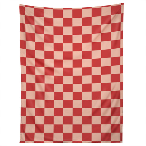 Cuss Yeah Designs Red and Pink Checker Pattern Tapestry