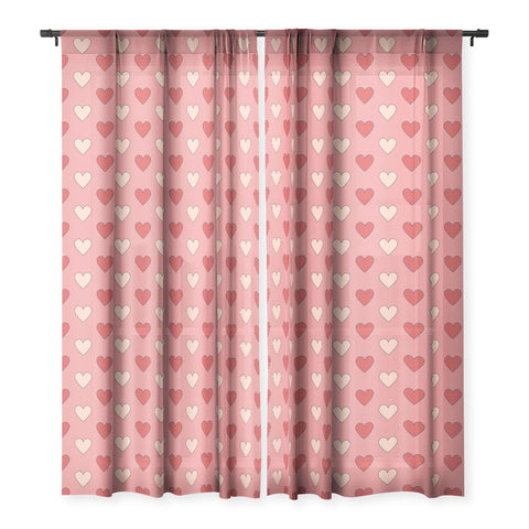 Cuss Yeah Designs Red and Pink Hearts Sheer Window Curtain