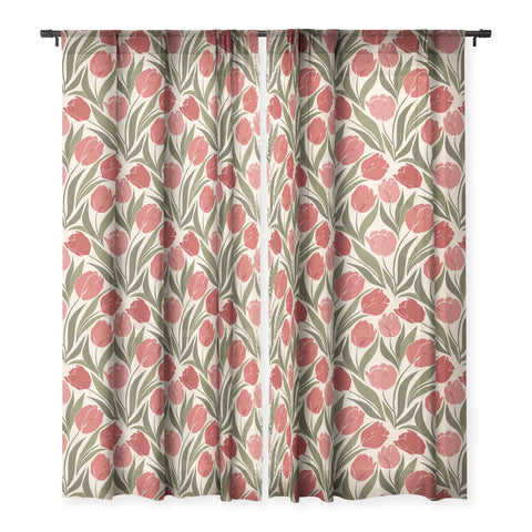 Cuss Yeah Designs Red Tulip Field Sheer Window Curtain